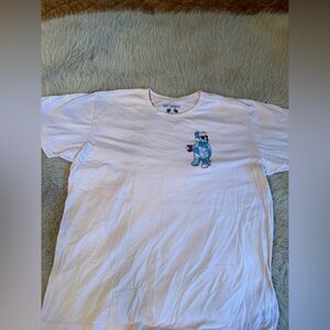 Riot Society White Tee with Blue Bear Graphic